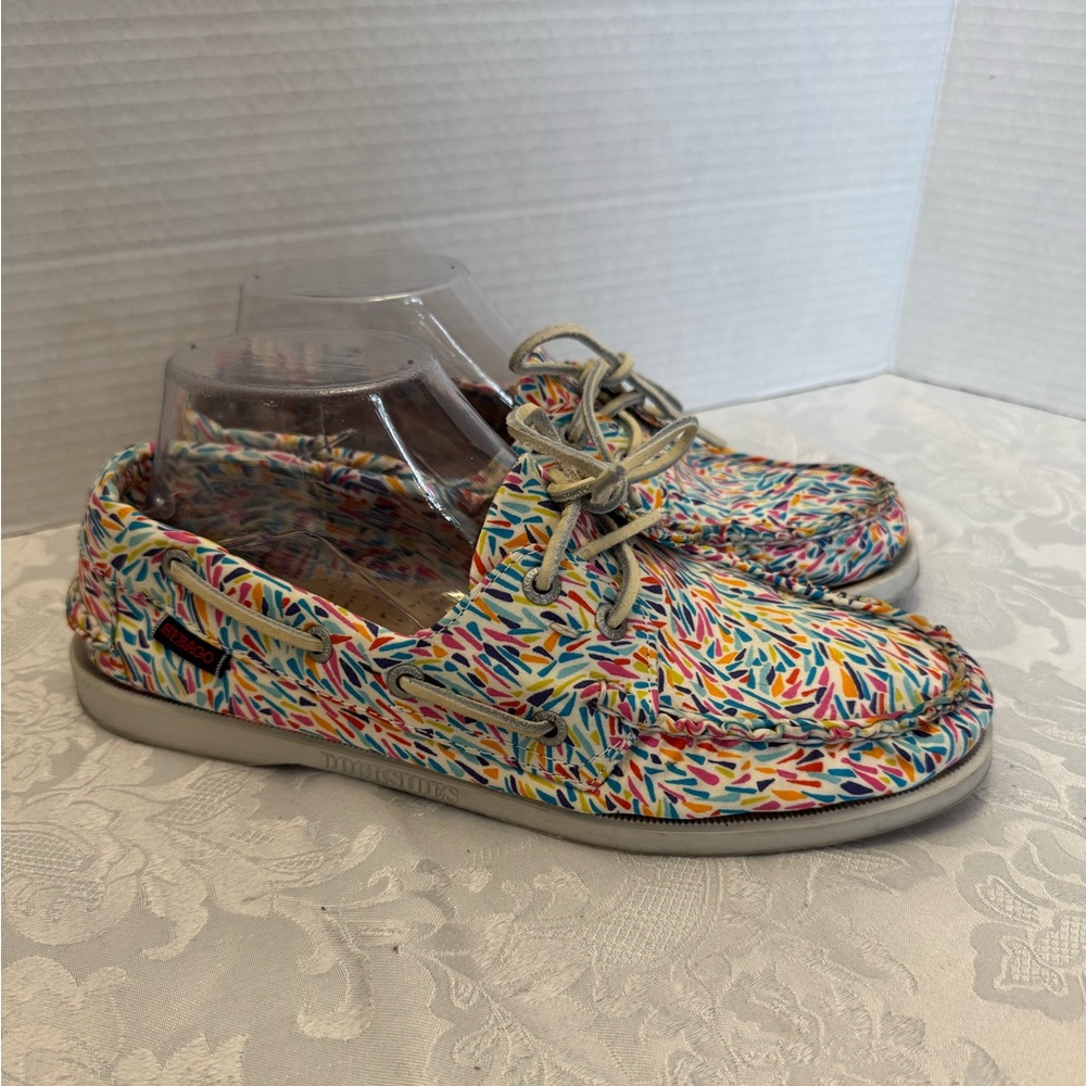 Sebago Docksides Boat Shoe Karter Print Women’s Size 9M Preppy Comfort Fabric